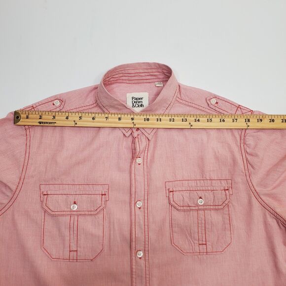 PAPER DENIM & CLOTH Shirt Mens L Red & White Roll Tab Long Sleeve Button Cotton - Picture 6 of 12